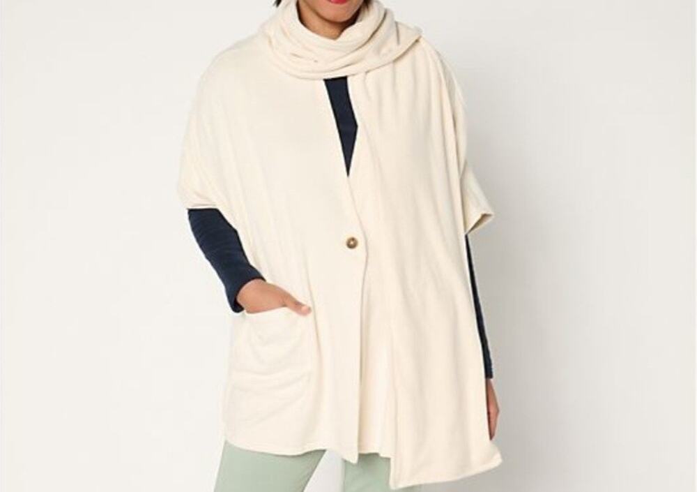 Cuddl Dud One Size Reg Cream Stretch Fleece Wrap Removable Scarf A667660 NWOT